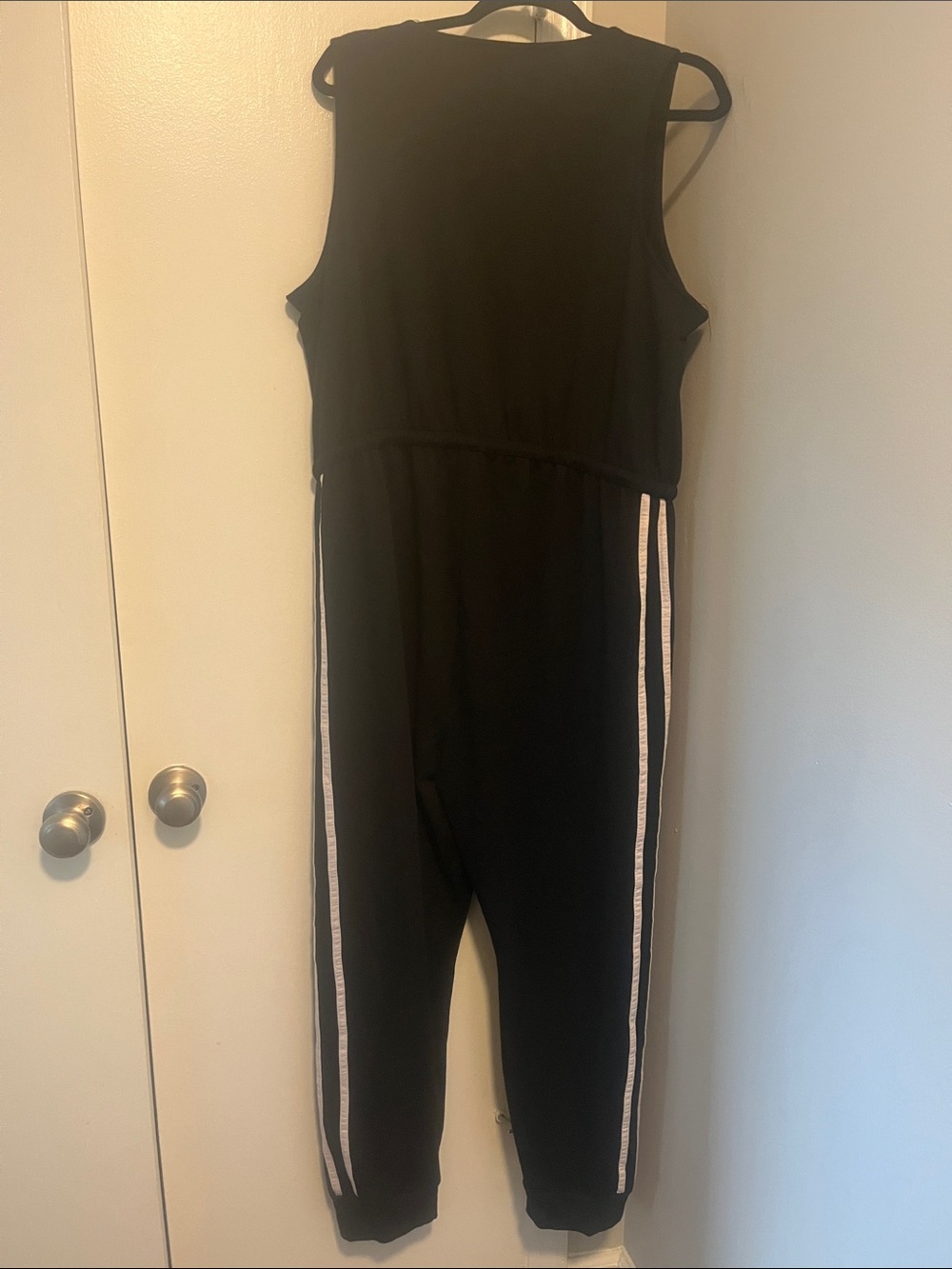 Sleeveless Black Jumpsuit with Side Stripe and Zip - Picture 2 of 3